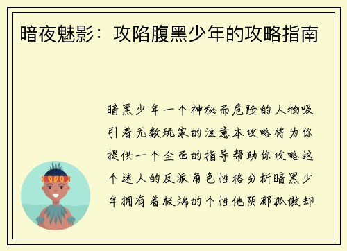 暗夜魅影：攻陷腹黑少年的攻略指南